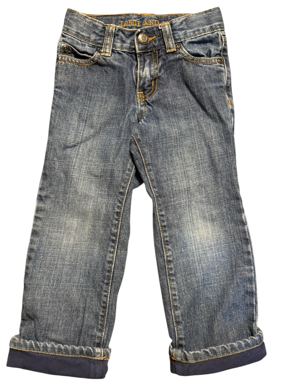 Janie and Jack Toddler Boys Jeans Size 3T Cuffed 100% Cotton Medium Wash